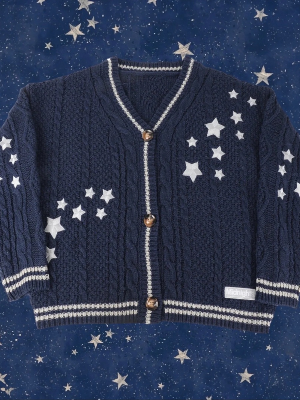 Midnights Navy Star-Accent Cable Knit Cardigan